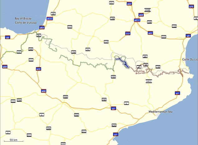 Mapa de la ruta que hicimos en la etapa de descanso. Transpirenaica 4x4 2009.